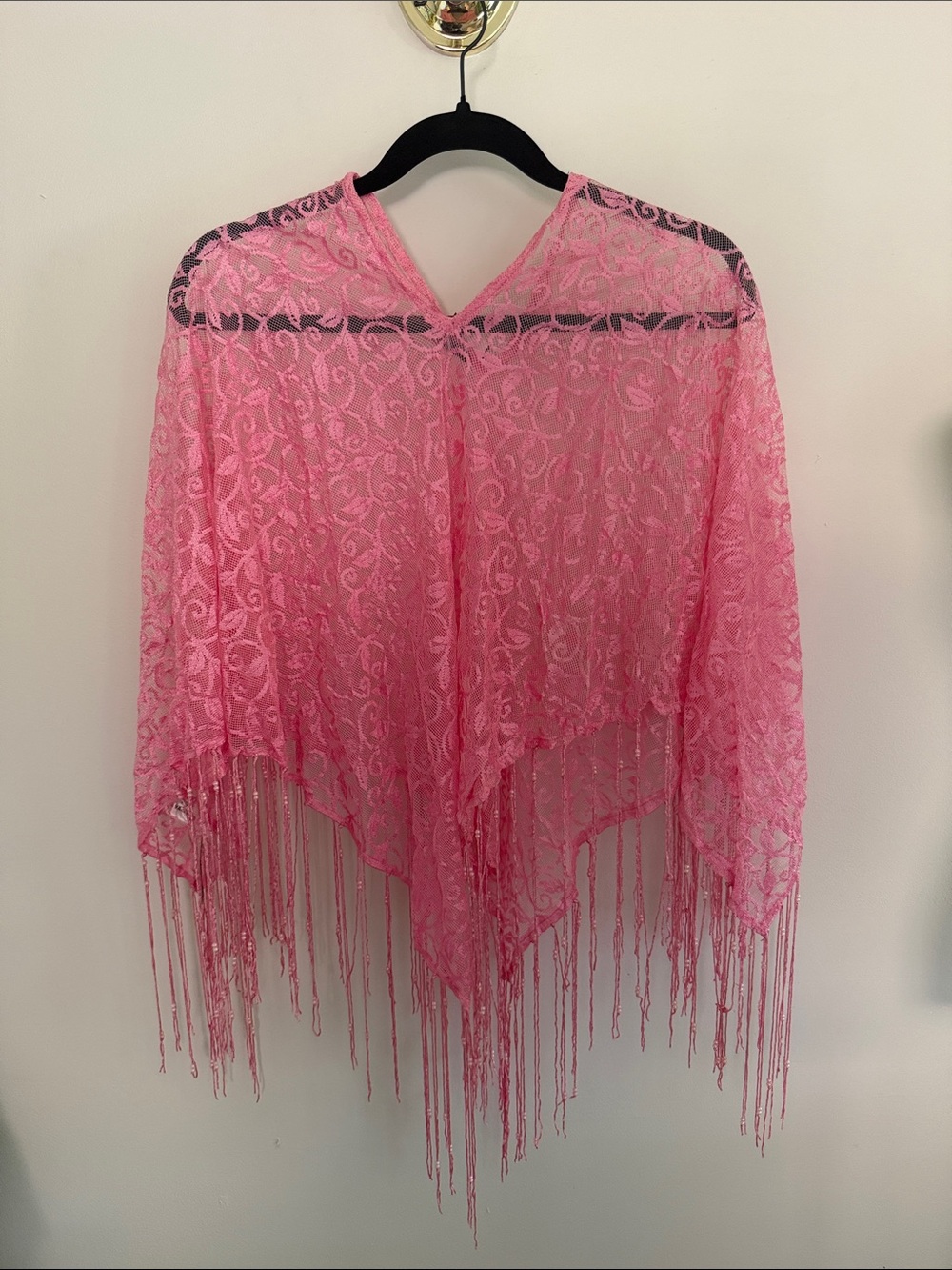 Pink Lace Fringe Poncho